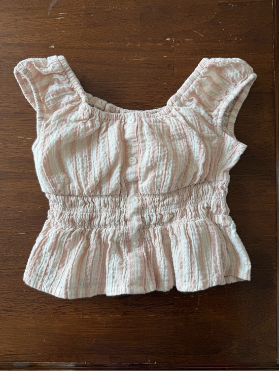 Cat & Jack Other - Girls Cat & Jack Light Pink Striped Smocked Button Top, Size XS